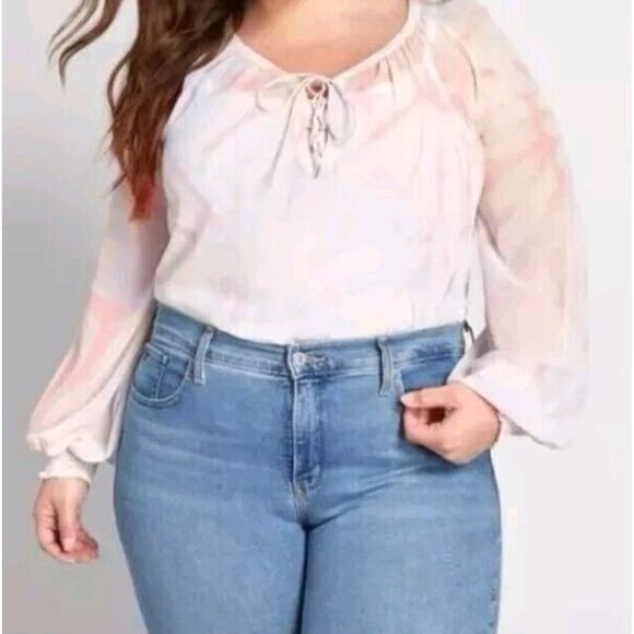 ModCloth Boho Go Chiffon Blouse Sheer Peasant Top Size 3X Tie-dye Sheer - Picture 2 of 10